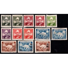 Chr. X og isbjørne, komplet sæt med alle typer og provisorier på små klip.